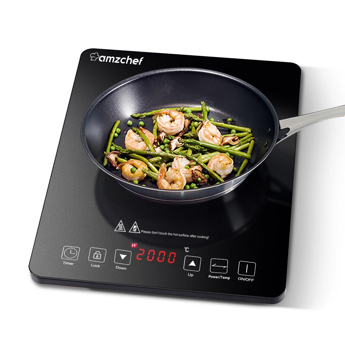 Piastra a Induzione Singolo AMZCHEF, Piastra a Induzione da 2000 W con 10 (Z7a)