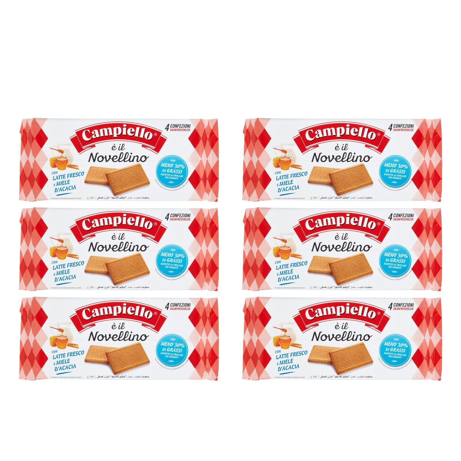 6x Biscotti Campiello il novellino classico biscotto latte e miele d'acacia 350g