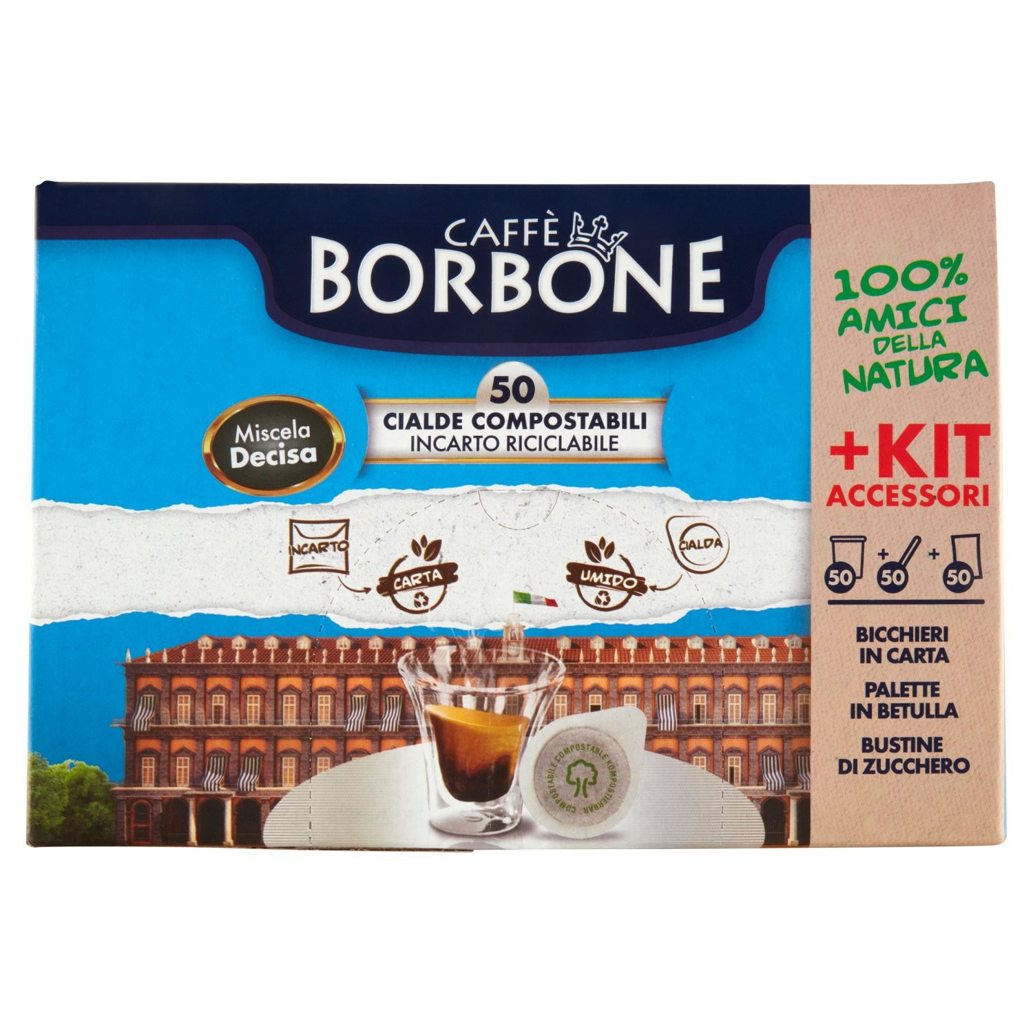 Caffè Borbone Miscela Decisa Cialde Compostabili + Kit Accessori 50 x 7,2 g