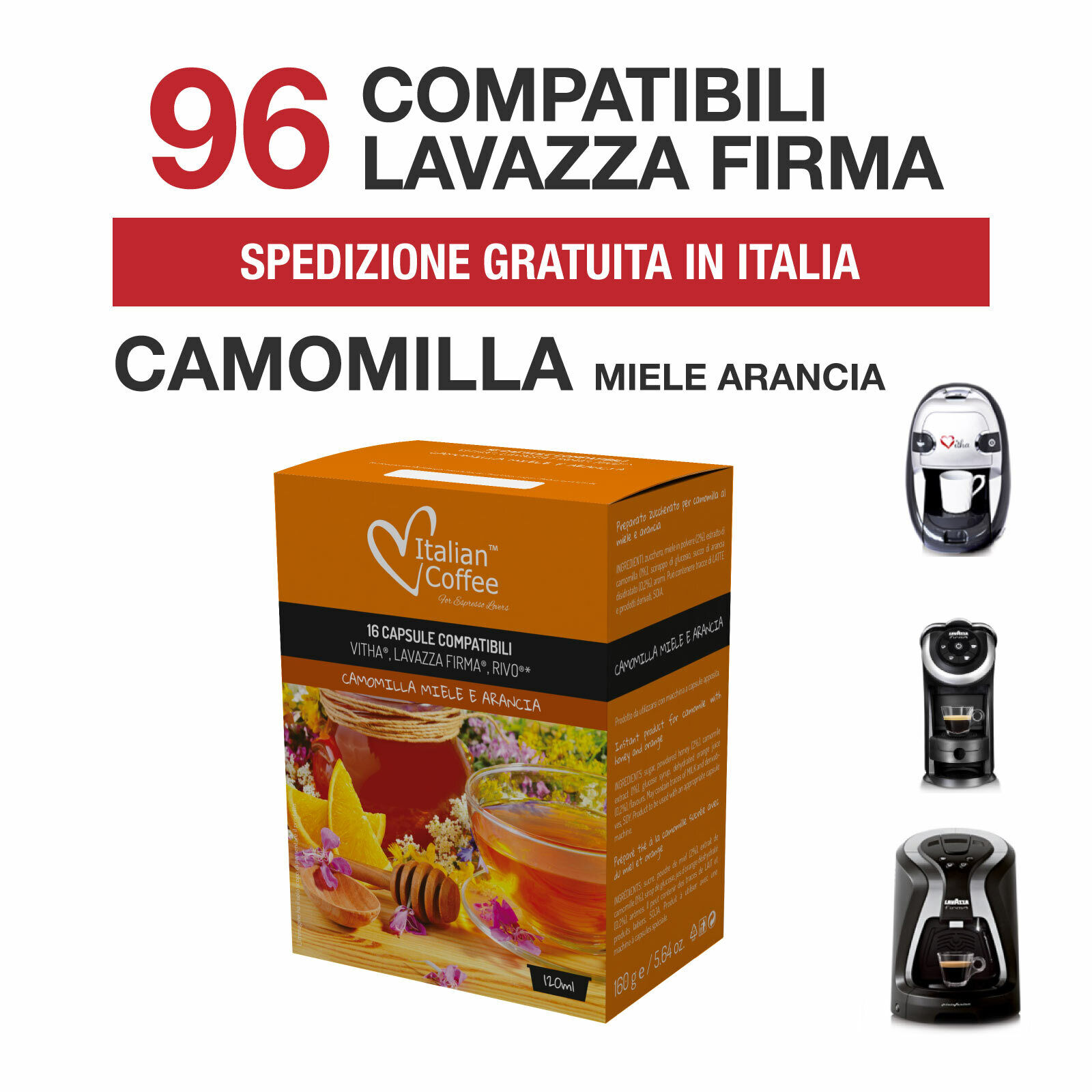 96 Capsule Camomilla Miele e Arancia compatibili Lavazza Firma / Vitha Group