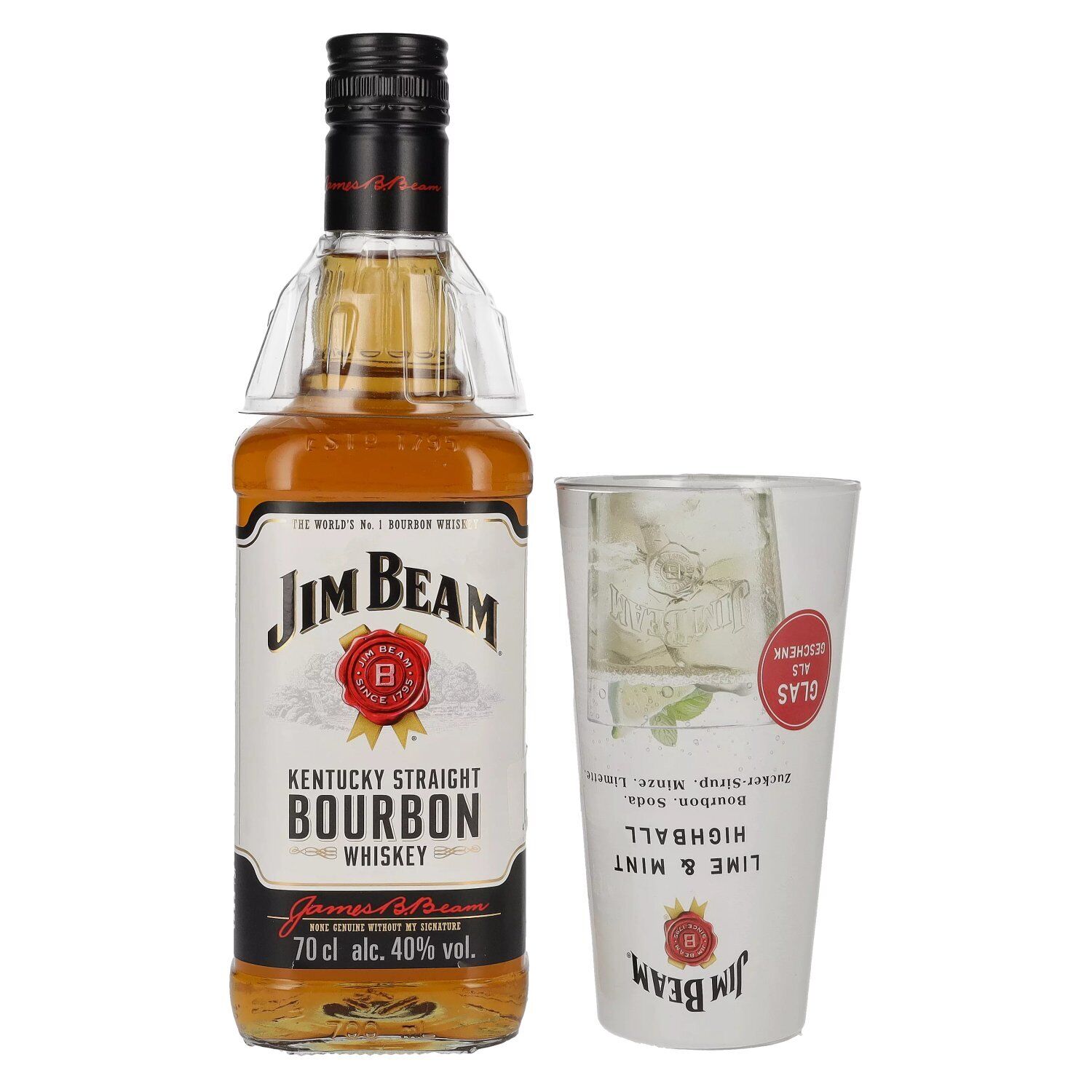 Jim Beam Kentucky Straight Bourbon Whiskey con bicchiere highball