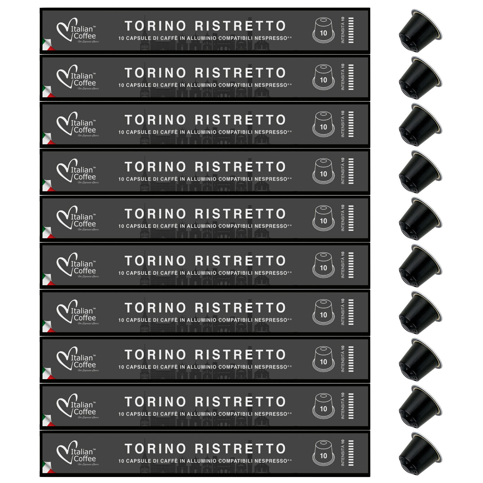 100 Capsule alluminio Caffè ItalianCoffee Torino Ristretto Compatibili Nespresso