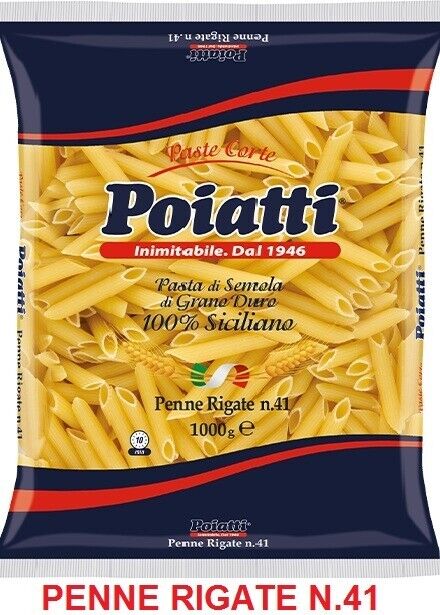 PASTA PENNE RIGATE DI SEMOLA DI GRANO DURO SICILIANO 100% POIATTI N° 41  KG 1