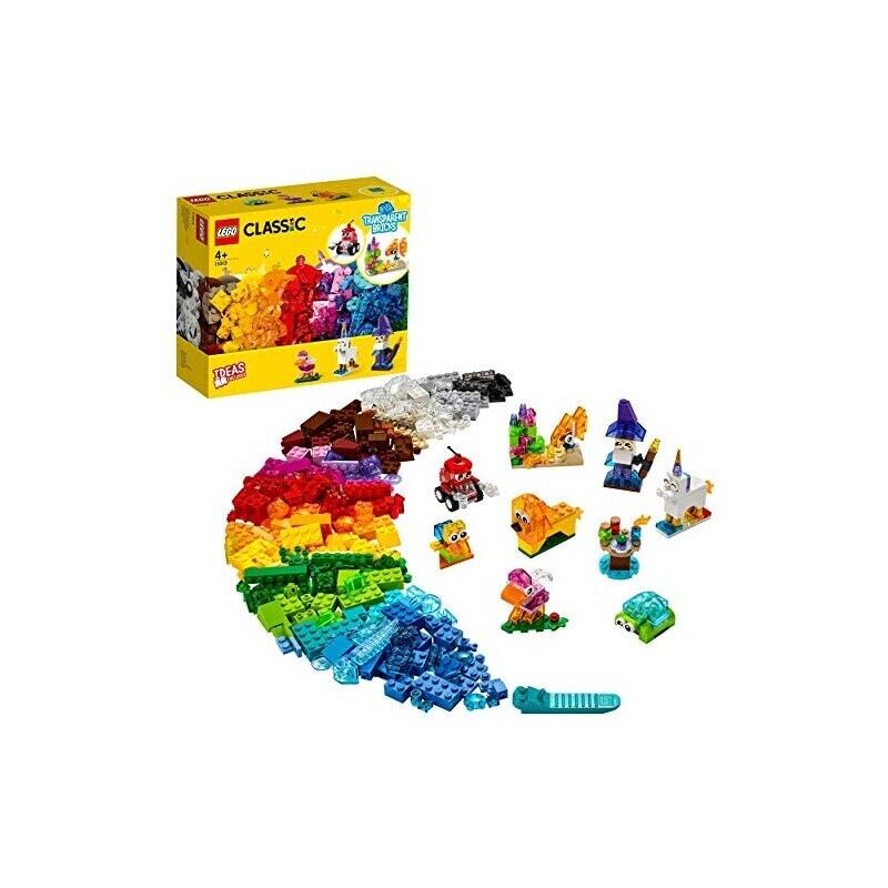 LEGO Classic Mattoncini Trasparenti Creativi, Set di Costruzioni con Animali, Gi
