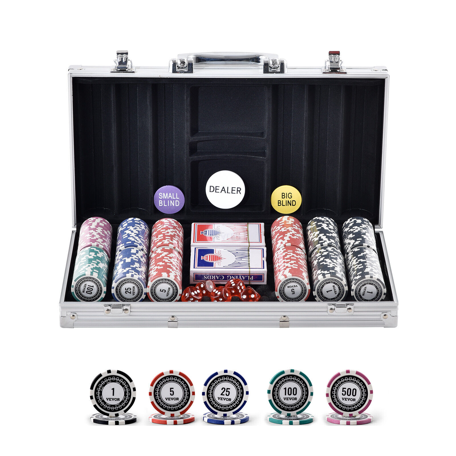 VEVOR Set Fiches da Poker da 300 Pezzi 11,5 Grammi con Valigetta in Alluminio