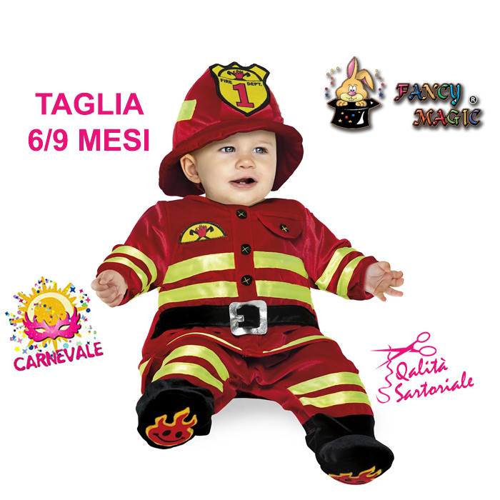COSTUME VESTITO DI CARNEVALE PICCOLO POMPIERE VIGILI DEL FUOCO BAMBINO TAGLIA 6-
