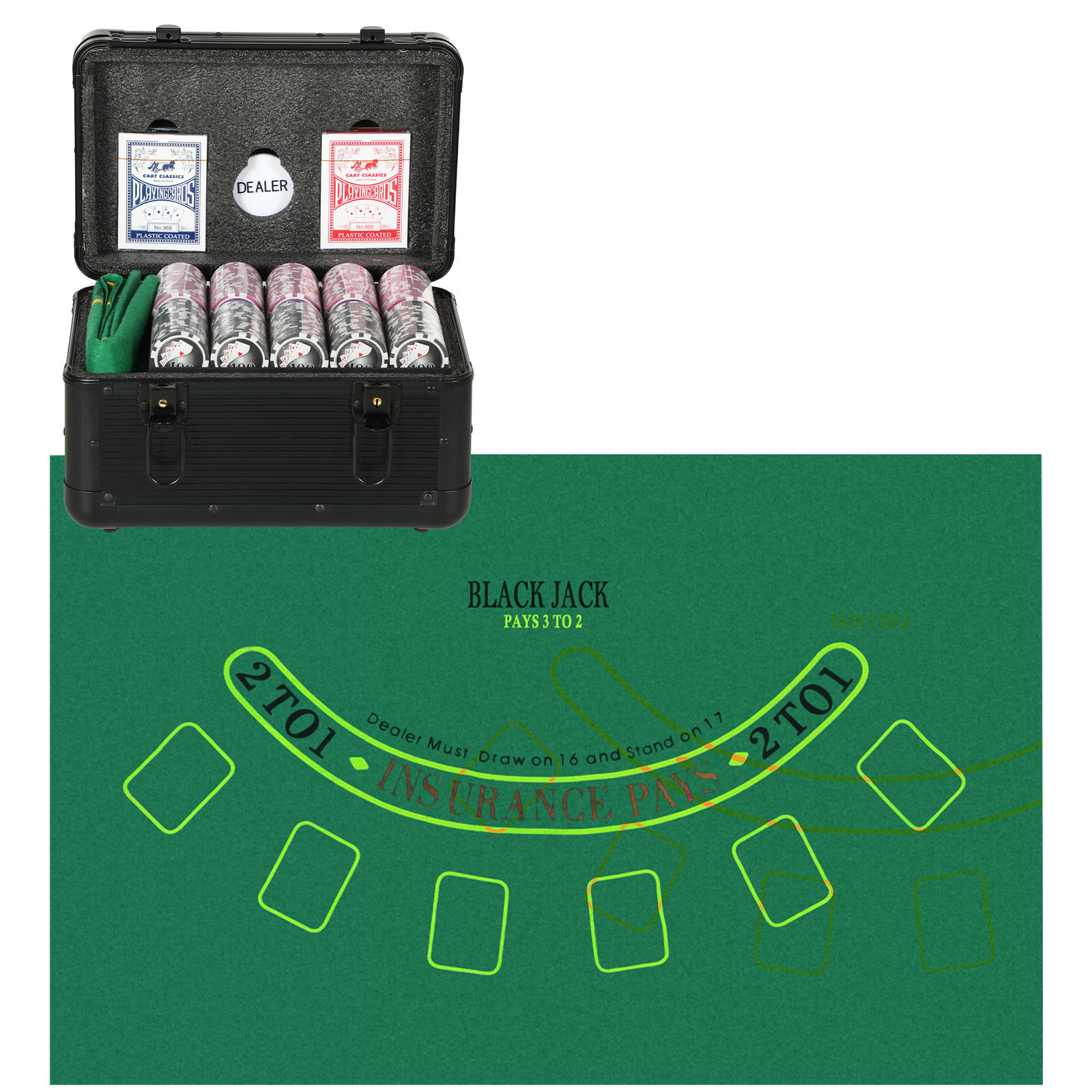 SPORTNOW Set Poker per 12 Giocatori 600 Fiches con Valigetta, Carte e Tappetino