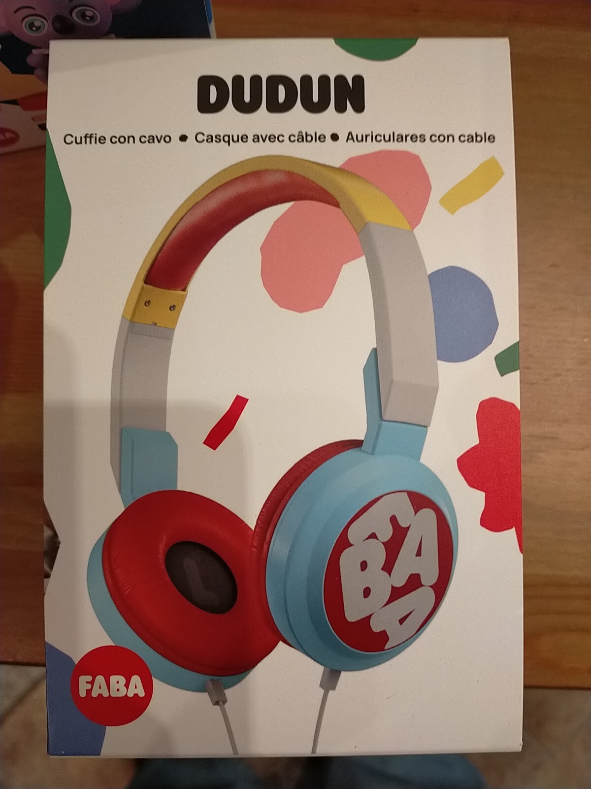 CUFFIE DUDUN con cavo FABA colorate REGOLABILI peghevoli CON SACCA per il traspo
