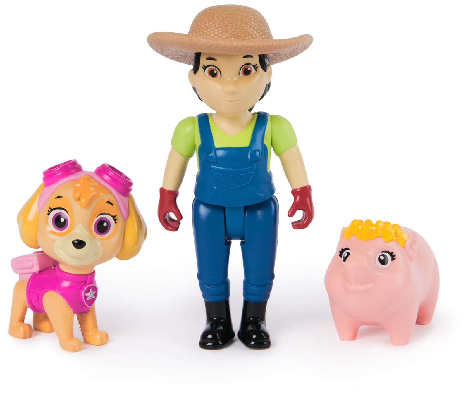 Paw Patrol, Set di personaggi Skye e contadina Yumi con maialino, giocattoli per