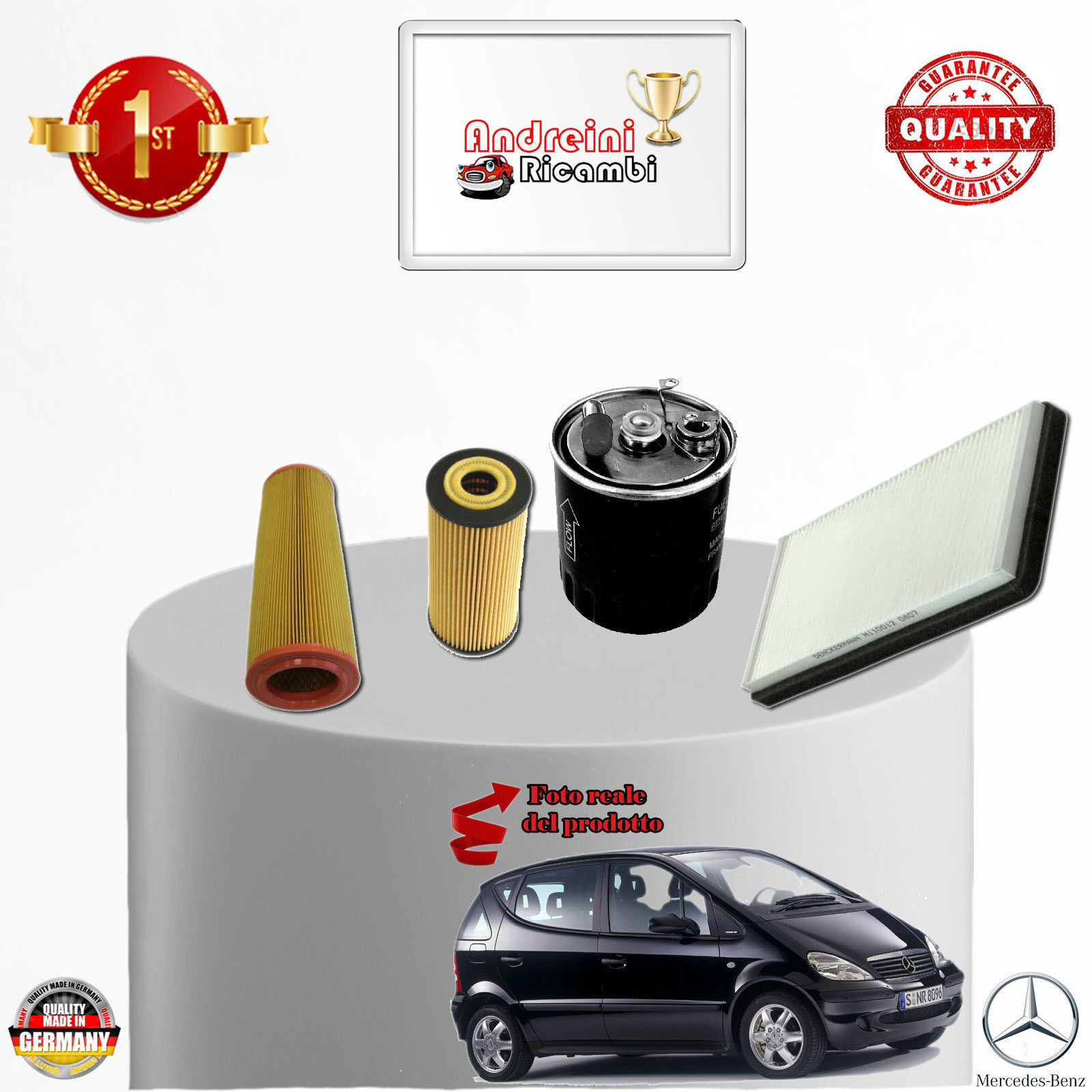 KIT TAGLIANDO 4 FILTRI MERCEDES CLASSE A 170 CDI W168 70KW  DAL 2002 -> 2004