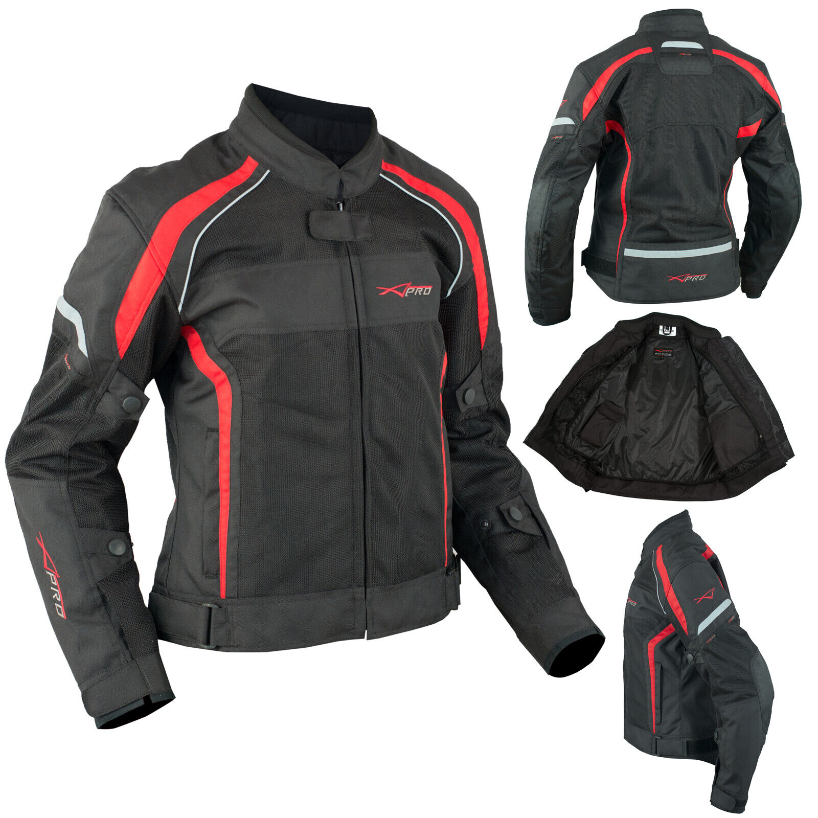 Ladies Textile Jacket Motorcycle Motorbike Armour CE Breathable Summer Red M