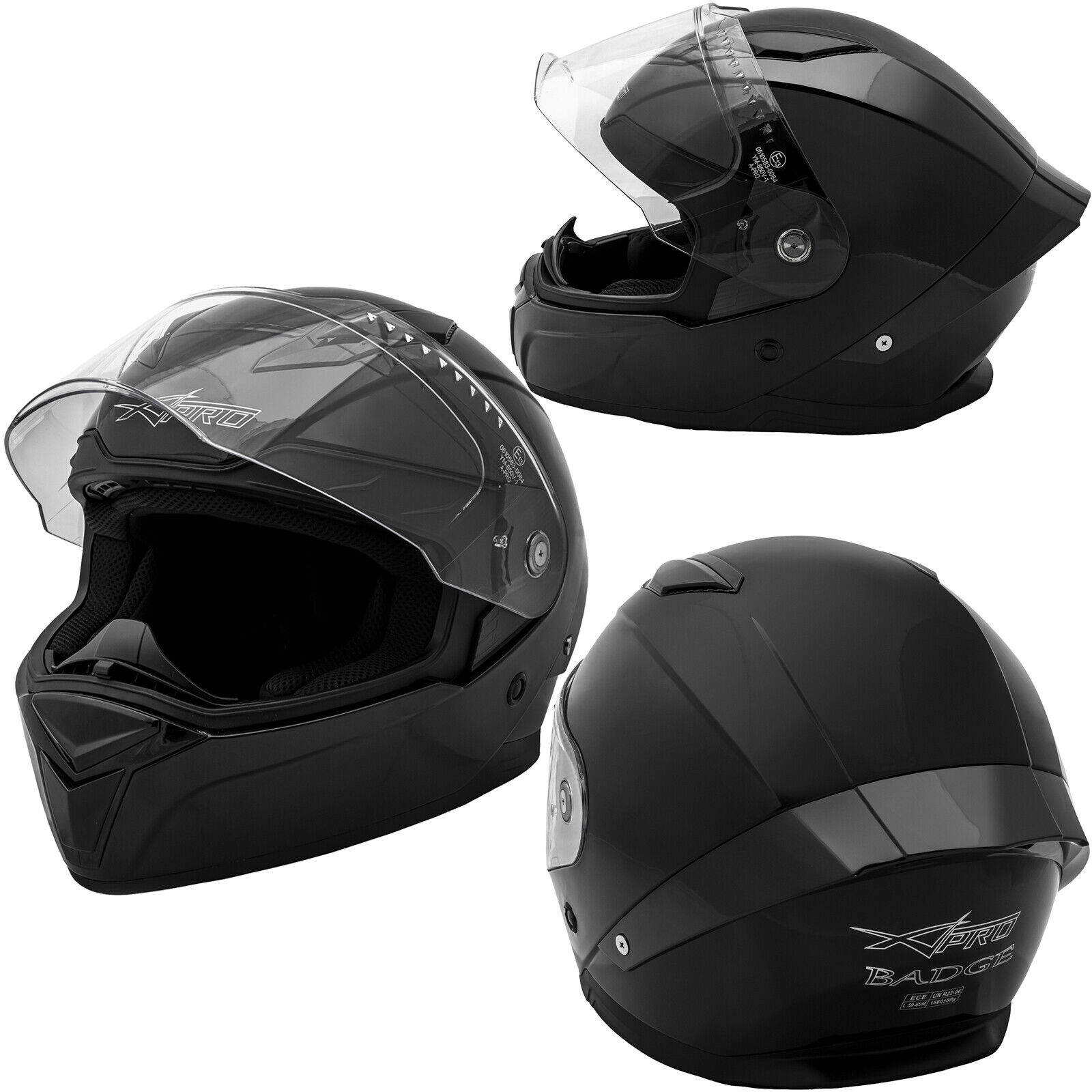 Motorbike Full Face Helmet Sport Scooter Visor Touring Black XS