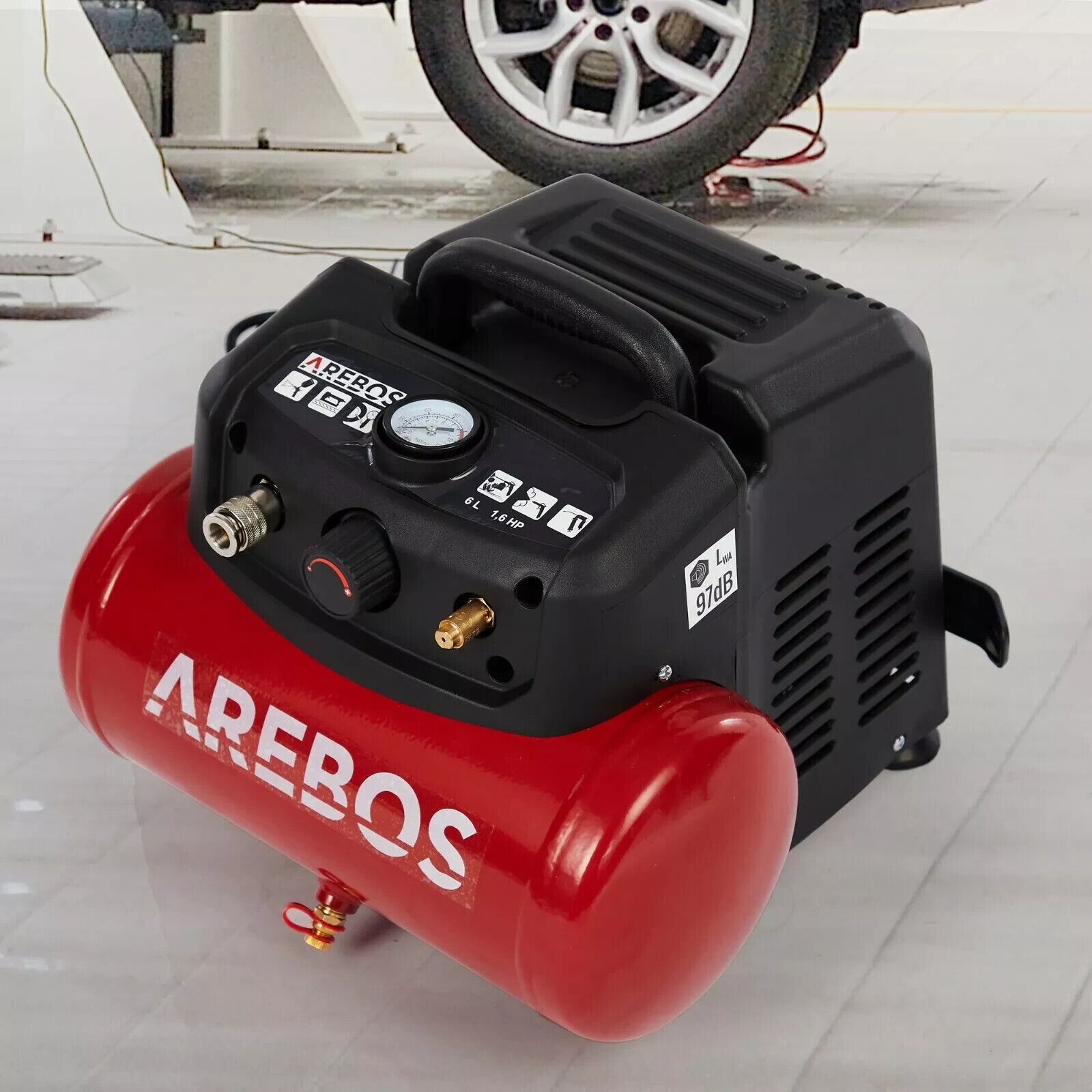 AREBOS Compressore d'aria Compressore 6L Set Accessori 13 Pezzi + Tubo a Spirale
