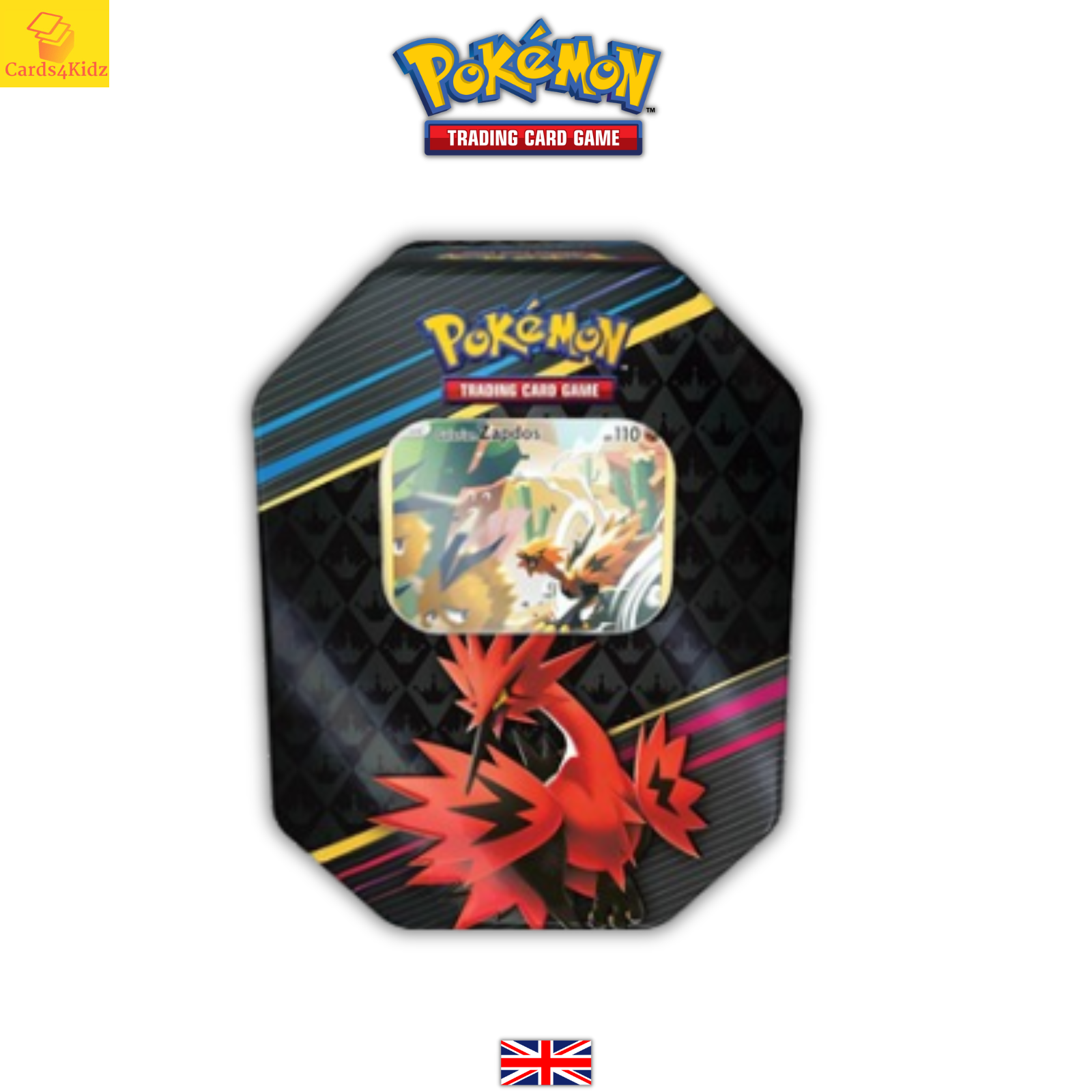 Pokemon Crown Zenith 4-Pack Tin Galarian Zapdos Sealed English Promo Card New