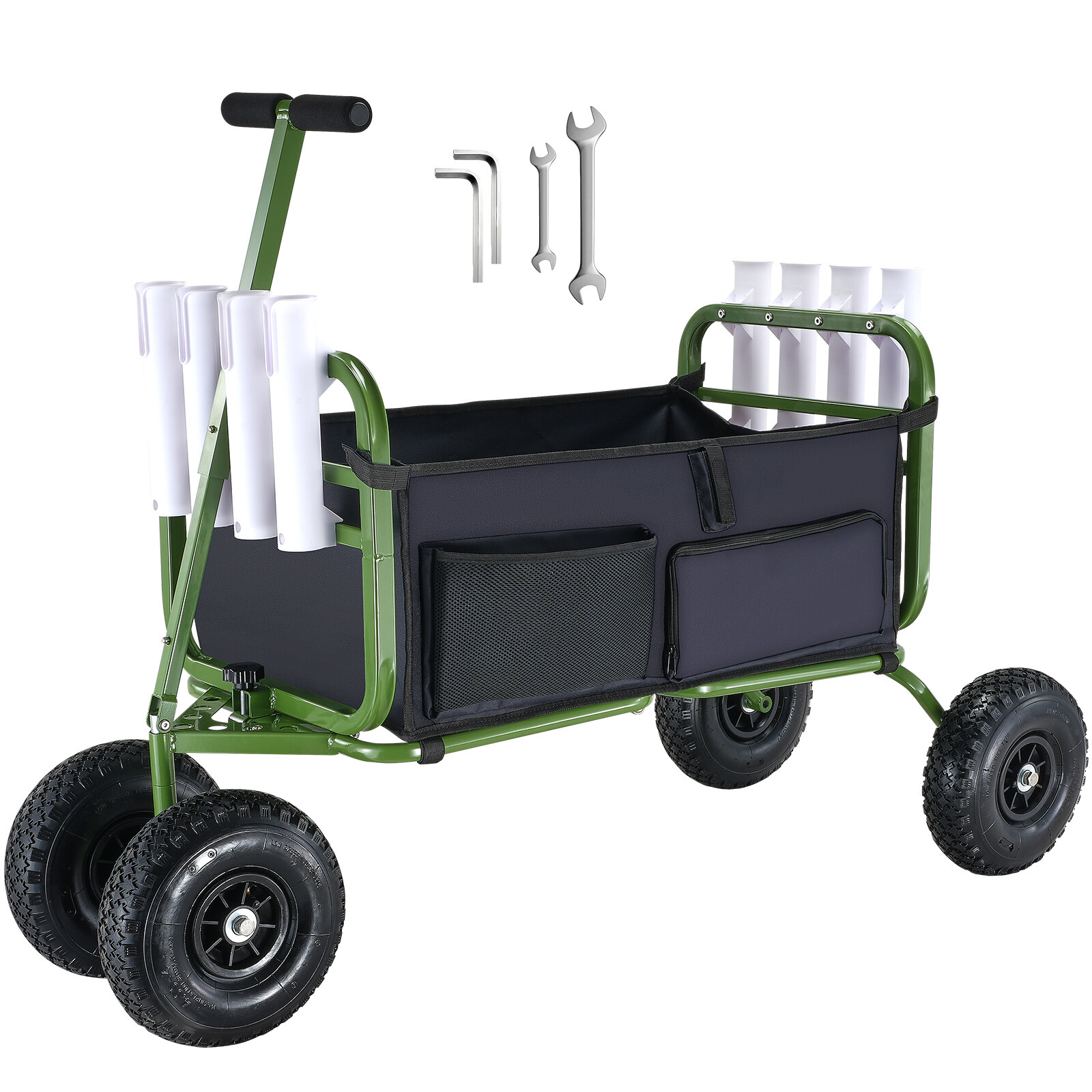 VEVOR Carrello da Pesca da Spiaggia con Portacanne da Pesca Pieghevole 136,07kg