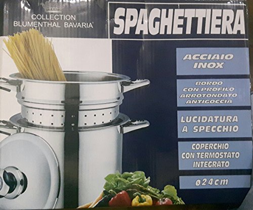Pastaiola 3 Pezzi Cm 24 Spaghettiera Pentola Con Colapasta Acciaio Inox 18/10 Triplo Fondo