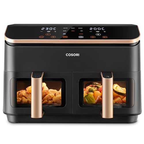 Cosori Friggitrice Ad Aria Doppio Cestello Digitale, 8,5L Grande Capacità, Funzione 8 In 1, 35-230°C, Finestra, Con Ricette Online, Caf-R903, Oro