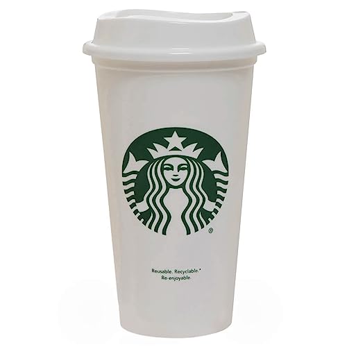 Starbucks Tazza Da Viaggio In Plastica Riutilizzabile Bianca, Misura Media, 473 Ml
