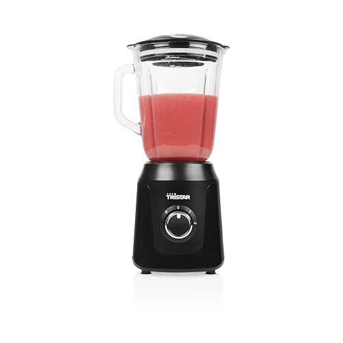 Tristar Frullatore, Jarra Batidora De Cristal De 1 Litro, 2 Velocidades, Función Pulso Para Picar Hielo, Piezas Aptas Para Lavavajillas, Negra, 350 W,