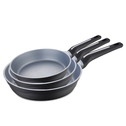 San Ignacio Bistro Grey - Set Di 3 Padelle Antiaderenti Con Manico Morbido - In Alluminio Fuso - Adatte A Tutti I Tipi Di Fornelli - Tecnologia A Calo