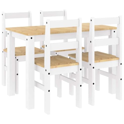 Vidaxl Set Da Pranzo 5 Pz Panama Bianco In Legno Massello Di Pino, Tavolo Da Pranzo, Tavolo Da Pranzo E Sedie, Tavolo E Sedie Da Cucina