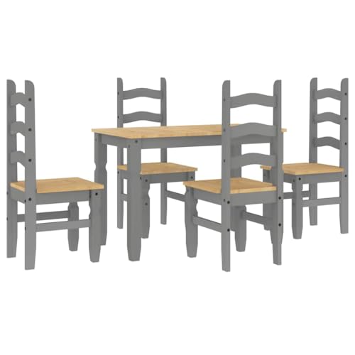 Vidaxl Set Da Pranzo 5 Pz Panama Grigio In Legno Massello Di Pino, Tavolo Da Pranzo, Tavolo Da Pranzo E Sedie, Tavolo E Sedie Da Cucina