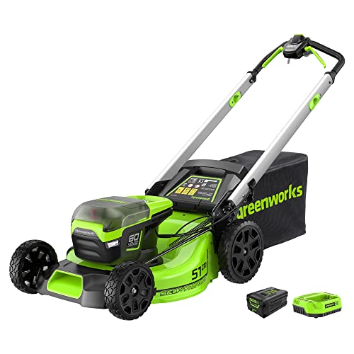 Greenworks Pro 60V 51 Cm Brushless Nascower Senza Filo, Altezza Di Taglio 25-85 Mm, Manico Pieghevole, Deposito Verticale, Con Sacchetto Da 60 Litri (