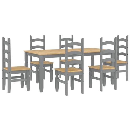 Vidaxl Set Da Pranzo 7 Pz Panama Grigio In Legno Massello Di Pino, Tavolo Da Pranzo, Tavolo Da Pranzo E Sedie, Tavolo E Sedie Da Cucina