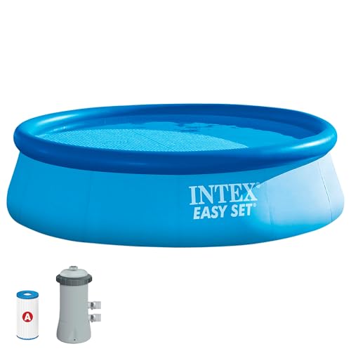 Intex 28132Np – Piscina Fuori Terra Easy Set Rotonda, Pompa Filtro 2006 L/H, 5621 L, Pvc, Azzurro, 366X76 Cm