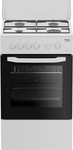 Beko - Css42014Fw - Cucina 50X50, Forno Elettrico Statico + Piano Con 4 Bruciatori A Gas E Griglie A Piattina, Classe A, Controllo Meccanico, Colore B