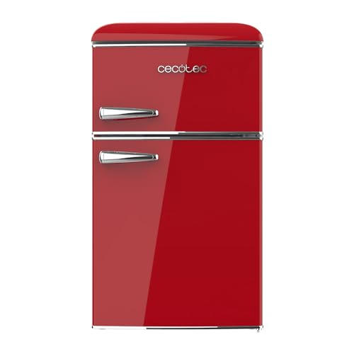 Cecotec Frigorifero Mini Vintage Combinato Bolero Coolmarket 2D Origin 85 Red. Mini Frigorifero, Led Interno, Maniglia Cromata, Vassoi In Vetro, Aprib