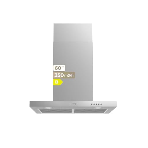Evvo Cappa Aspirante 60 Cm Larghezza Decorativa, Potenza 350 M³/H, 3 Velocità, Luce Led, Efficienza Energetica B
