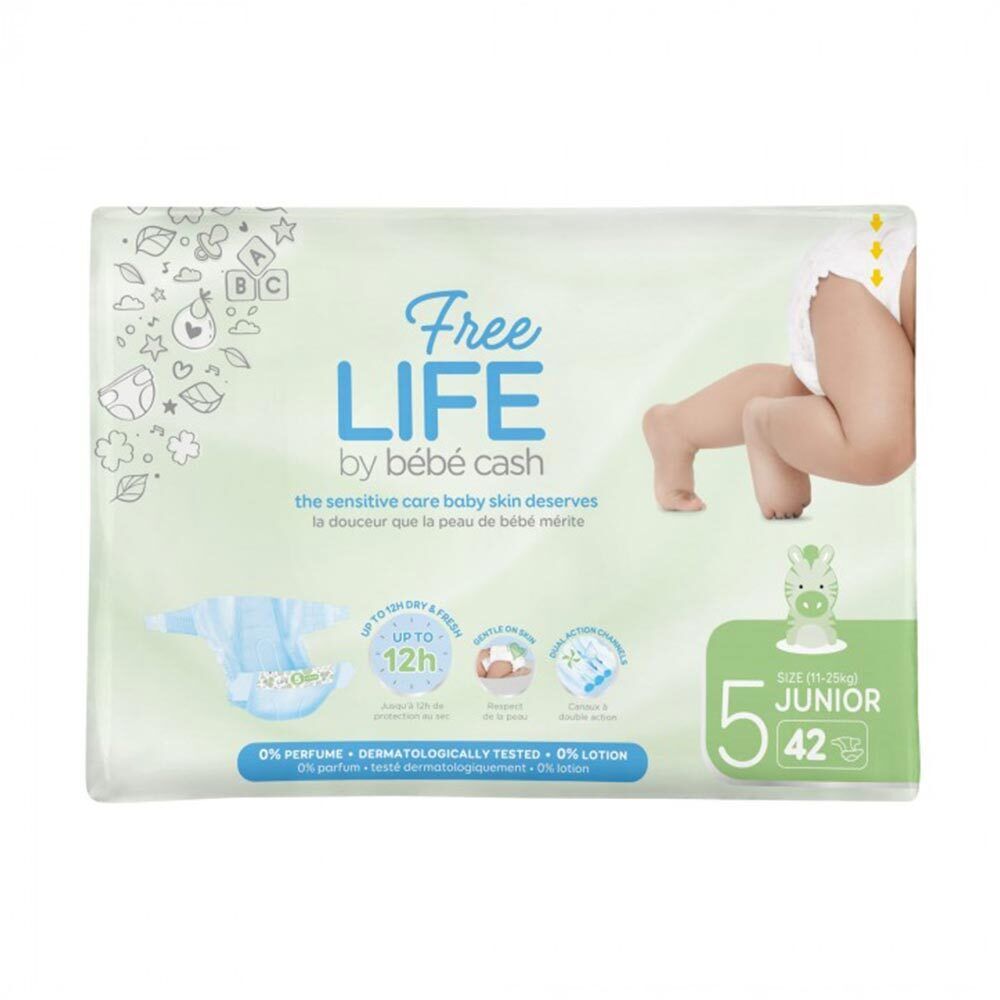BébéCash FreeLife - Pannolino per Bambini Taglia 5 Junior, 42 pannolini