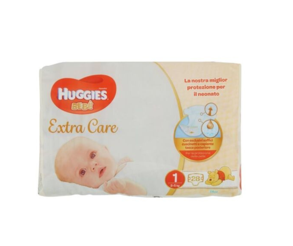 HUGGIES EXTRA CARE BEBÈ PANNOLINI TAGLIA 1 2-5 KG IN CONFEZIONE DA 28 PEZZI