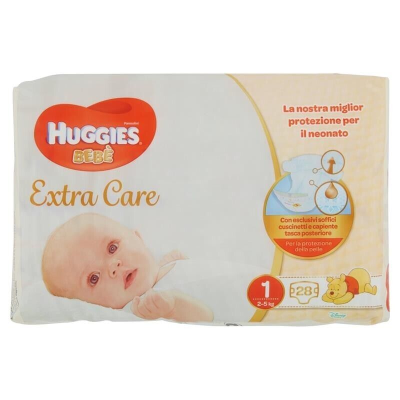 3 PACCHI HUGGIES EXTRA CARE BEBÈ PANNOLINI TAGLIA 1 2-5 KG DA 28 PZ CIASCUNO