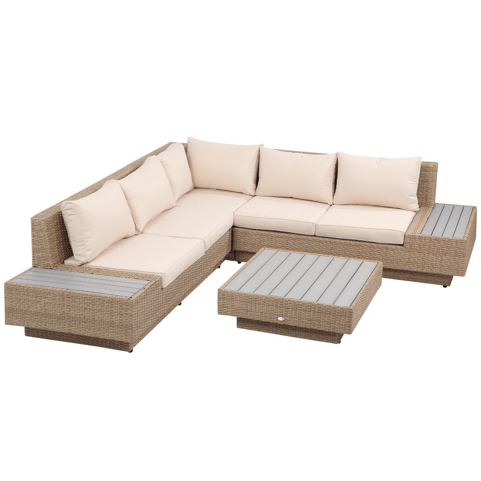 Outsunny 4 pcs. Luxury garden set poly rattan garden furniture with shelves