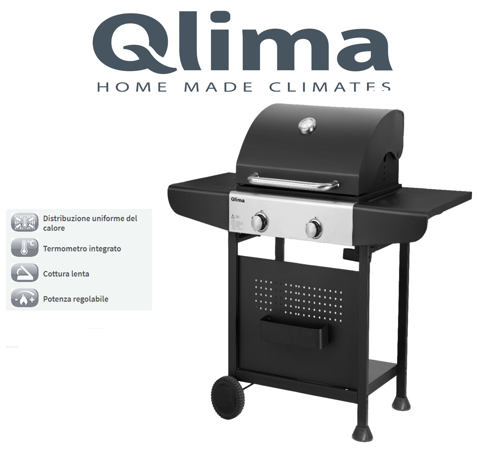 BARBECUE A GAS PORTATILE QLIMA OKG 102  2 FUOCHI ACCENSIONE SPARK E TERMOMETRO