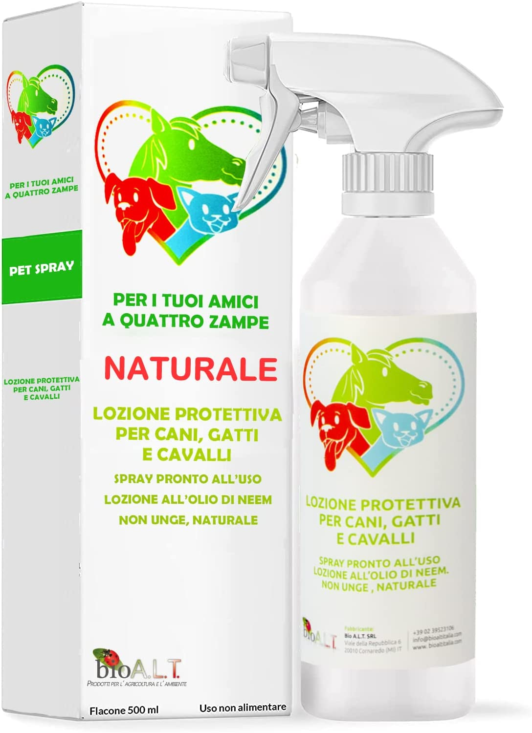 Bio ALT LOZIONE NEEM antiparassitario biologico cani gatti cavalli 500 ML
