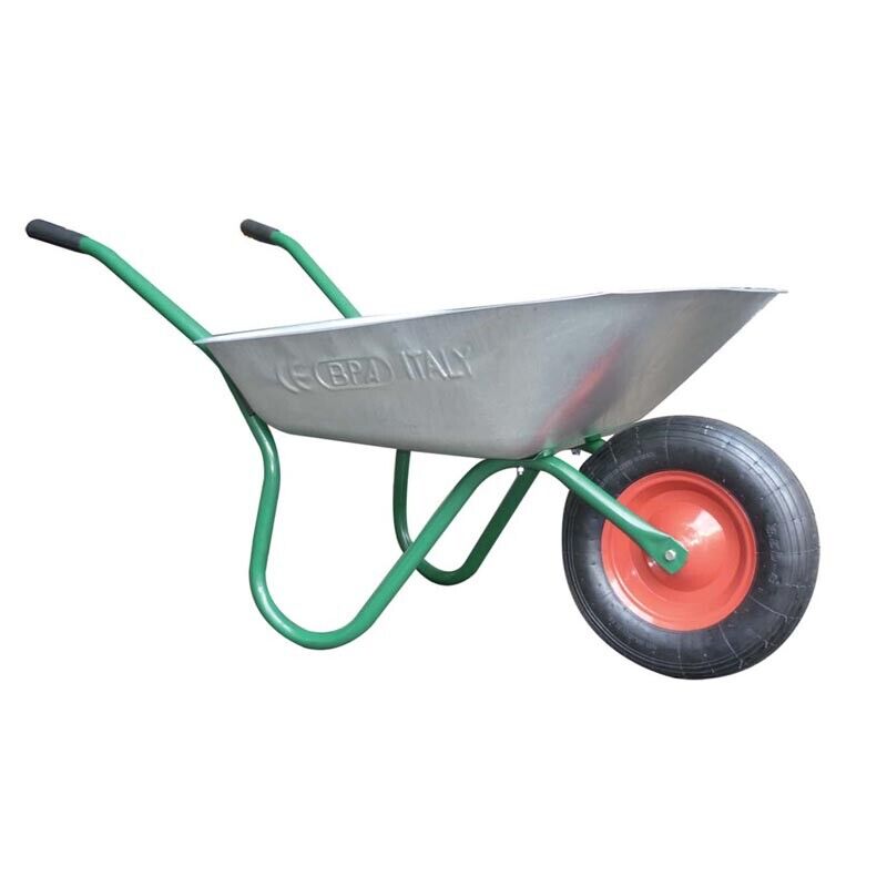BALTIX Carriola per giardino, in lamiera zincata, con ruota pneumatica, 70 lt