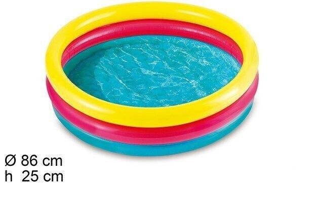 Piscina Gonfiabile 3 Anelli Multicolore Bambini Giardino Estate 86x25cm val