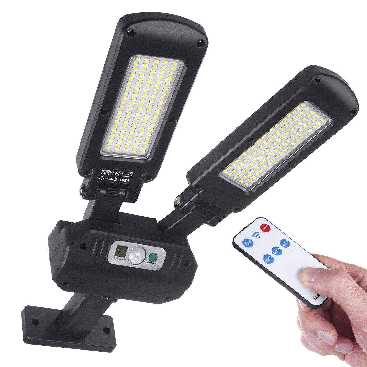 Lampione solare con sensore di movimento e crepuscolare IP54 5W 2x 450 Lumen