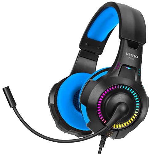 Nitho Nx200 Cuffie Gaming Per Ps4/Ps5/Switch/Xbox One/Xbox Series Xs/Pc/Mobile/Tablet, Microfono Cardioide Pieghevole, Effetto Luce Rgb, Jack Audio 3.