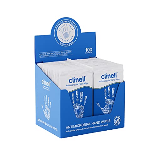 Clinell Cahw100 Handwiper Antimicrobico, Dermatologicamente Testato, Uccide Il 99,99% Dei Germi, 100 Pezzi
