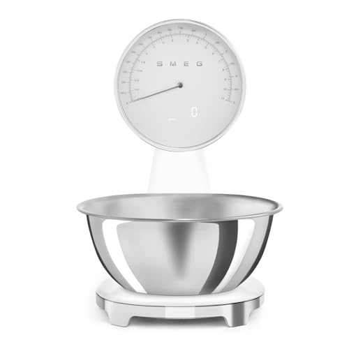 Smeg, Bilancia Da Cucina Digitale E Analogica Ksf01Whww, Ciotola In Acciao Inox 1,8L Removibile, Quattro Unità Di Misura G/Ml E Lb.Oz/Fl.Oz, Con Funzi