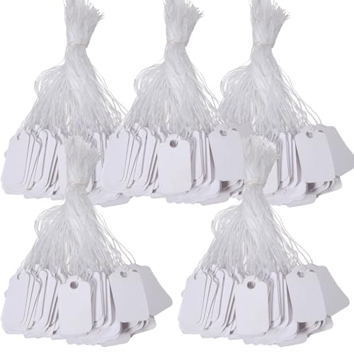 Iced Pixel 500Pcs Cartellini Prezzi, 24 X 15 Mm Etichette Prezzi Con Cordino, Etichette Per Vestiti, Etichette Marcatura Scrivibile Per Abbigliamento,