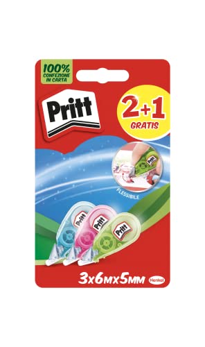 Pritt Micro Roller, Correttore A Nastro Per Correggere Ogni Errore, Bianchetto A Nastro Antimacchia Mini, Cancellino A Nastro Dal Design Colorato In B