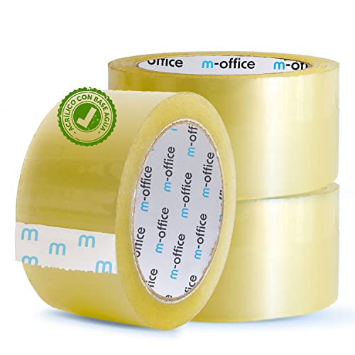 M-Office Cinta Adhesiva Transparente, Cinta De Embalar Adhesiva Para Embalaje De Cajas, Envíos, Mudanzas Y Manualidades, Precinto Transparente Seguro
