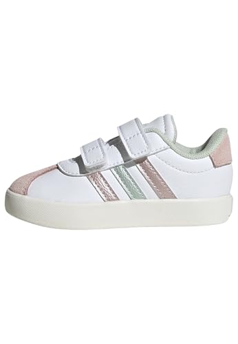 Adidas Vl Court 3.0 Shoes Infants, Scarpe Unisex-Bimbi 0-24, Ftwr White/Linen Green Met./Sandy Pink Met, 26 Eu