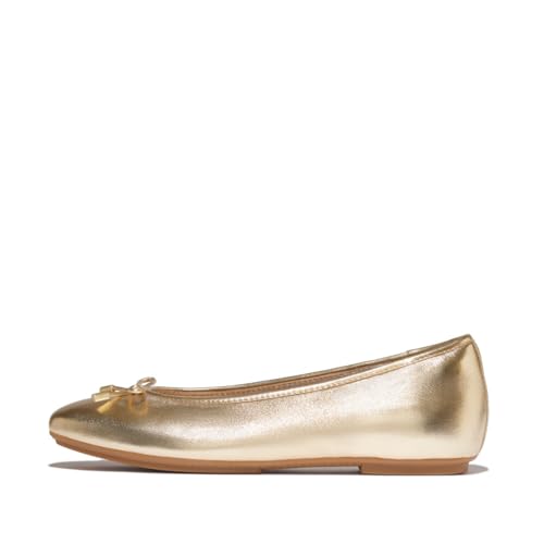 Fitflop Delicato Bow Soft Metallic-Leather Ballet Flats, Ballerine Donna, Platino, 38 Eu Stretta