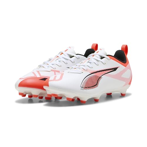 Puma Ultra 5 Play Fg/Ag Jr, Scarpe Da Calcio, White Black-Glowing Red, 29 Eu